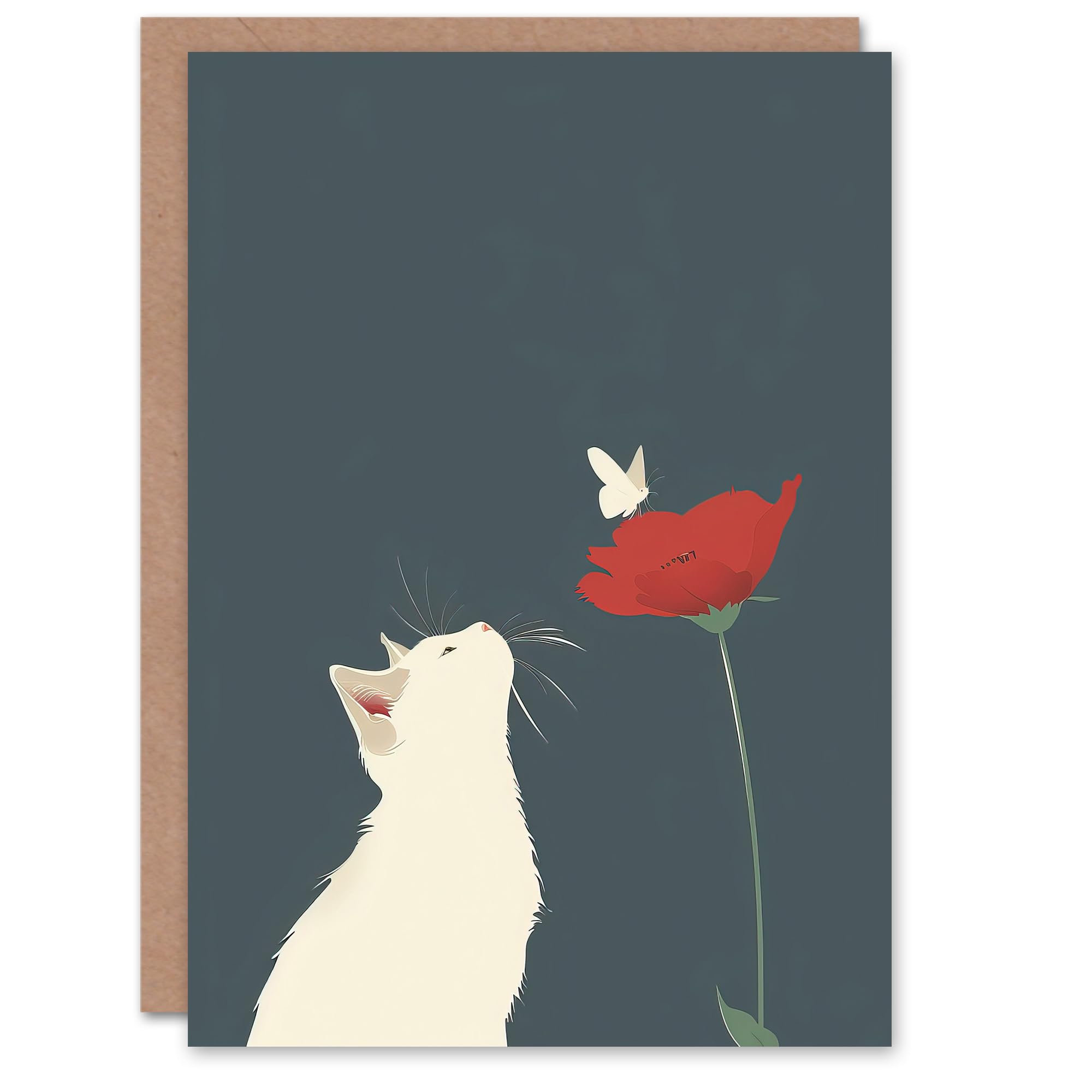 Artery8 Birthday Greeting Card - Kitten with Rose Butterfly Artwork - Grey