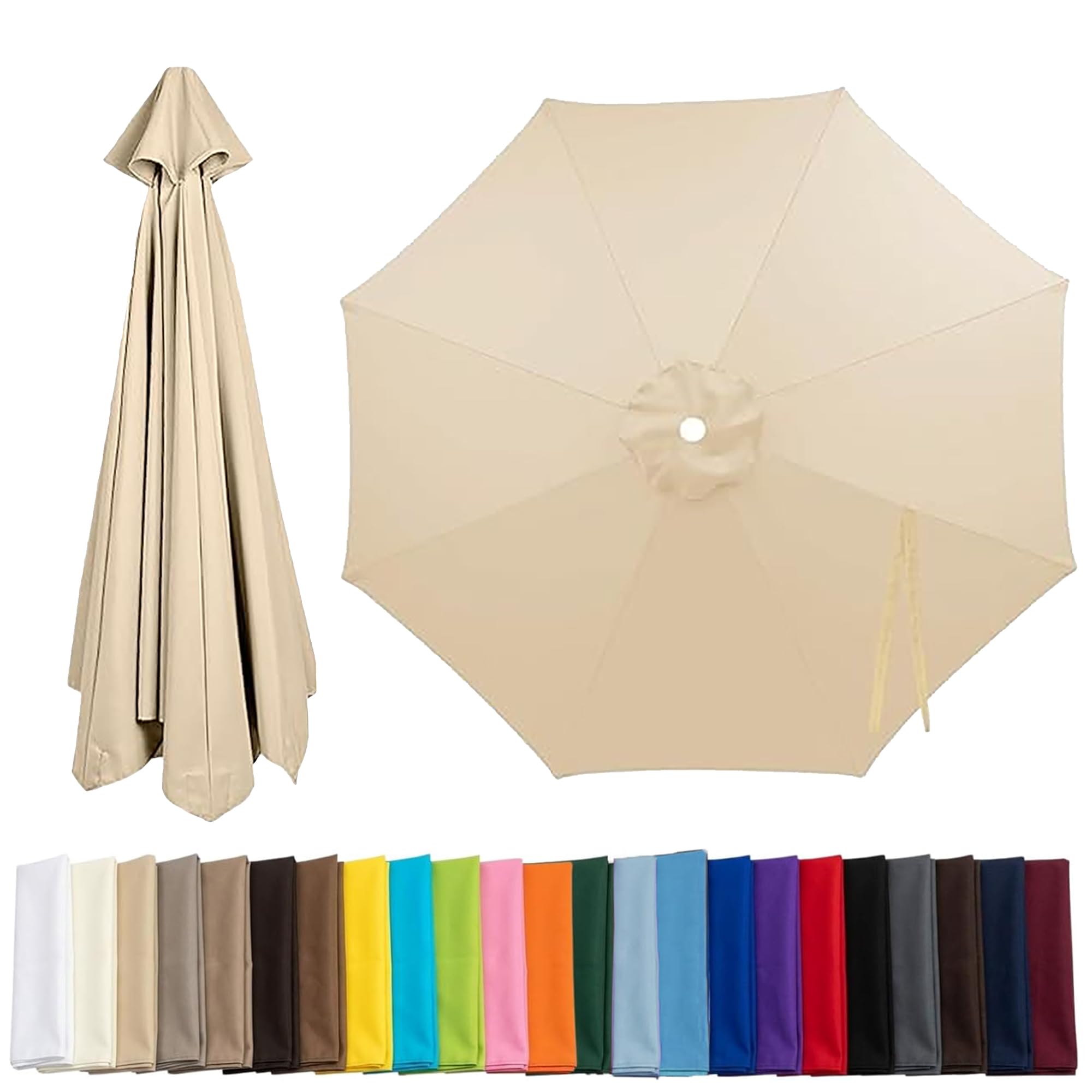 Qivstxug 6 Arms/8 Arms Replacement Parasol Canopy 2.0/2.3/2.5/2.7/3.0m Patio Umbrella Replacement Canopy, Market Beach Umbrella Canopy Replacement Cover For Backyard Garden Parasol Cover Beige