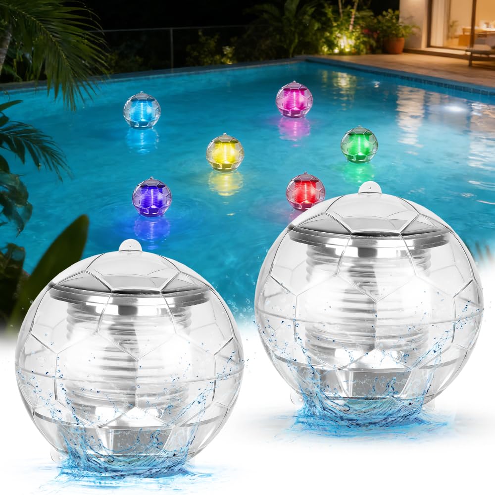 Solar Schwimmkugel, SGZIOO 2 Stück Solar schwimmende Poolbeleuchtung mit 7 RGB Farbwechsel, Wasserdichte Pool Lichter Schwimmend, Schwimmende Solarleuchten für Dekoration von Schwimmbädern, Hofstraßen