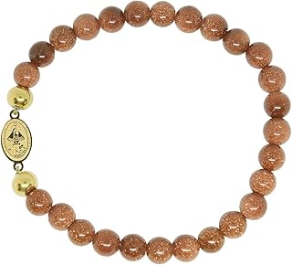 Religious Virgen de la Caridad del Cobre Catholic Bracelet with Stainless Steel Virgen de la Caridad del Cobre Medal and 6mm Venturina Beads (SSBCMVS-6)