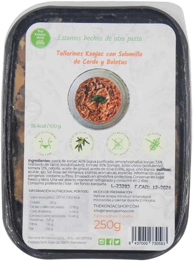 The Konjac Shop - Tallarines Konjac con Solomillo de Cerdo y Boletus 250g Shirataki Sin Gluten, Bajo en Calorías y Carbohidratos (Paquete de 1)