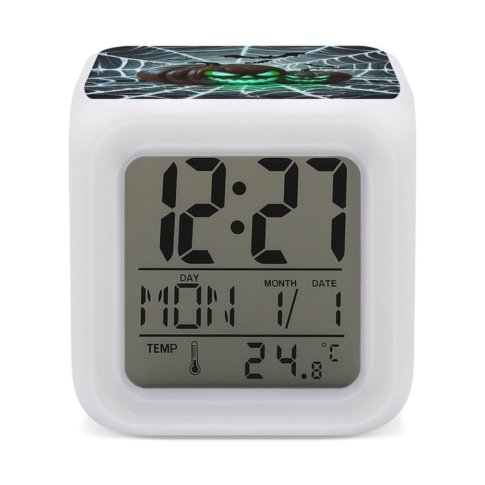 FekiLoot Green Pumpkin Alarm Clock for Heavy Sleepers Wake Up Digital Clock with 7 Color Changing Night Light Super Loud Digital Alarm Clocks Small Machine Alarm Clocks