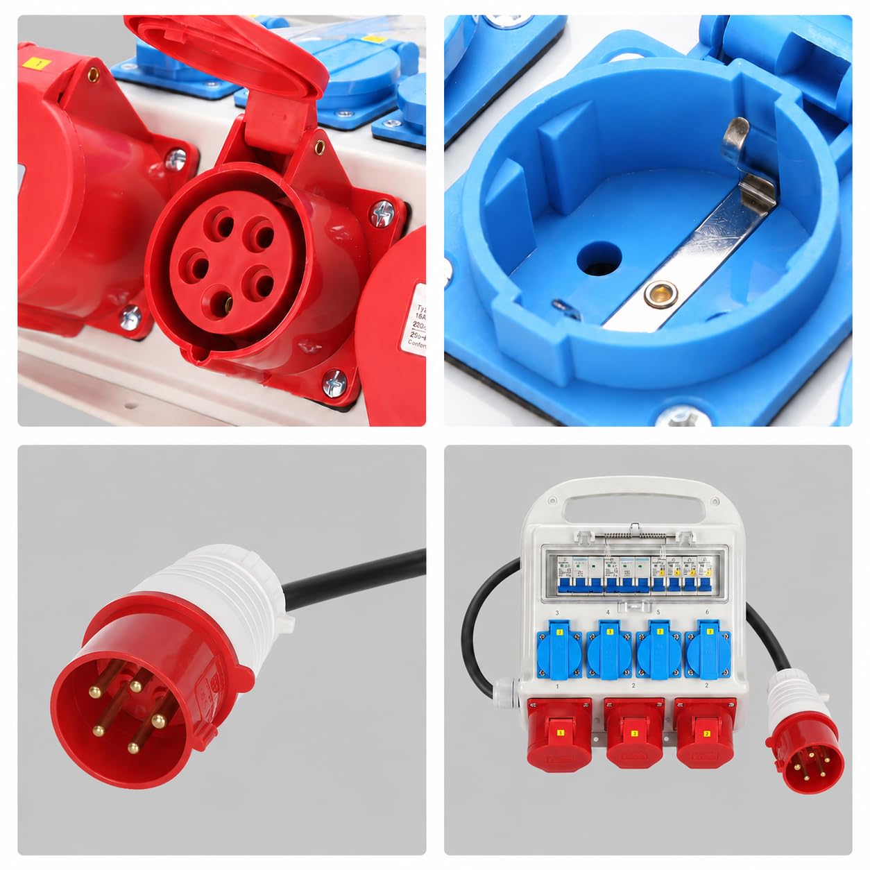 Herrselsam Distributore di corrente di costruzione, 2 x CEE 16 A 400 V + 1 x CEE 32 A 400 V + 4 x 230 V Schuko con cavo di alimentazione da 1,2 m con interruttore di protezione della linea, cantiere