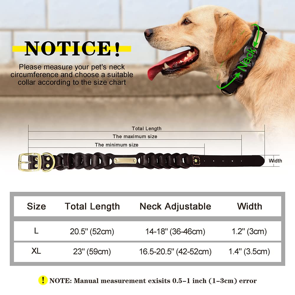 Collare per Cani in Vera Pelle Collari in Pelle per Animali Domestici Personalizzati con targhetta identificativa Targhetta Anti-smarrimento Regolabile per Cani di Taglia Piccola e Media
