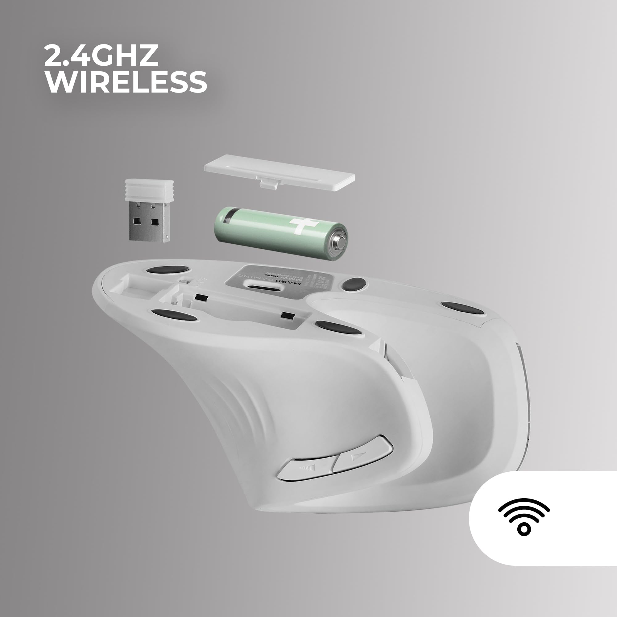 Mars Gaming MMW-ERGOPRO, Ratón Inalámbrico Ergonómico Vertical, Diseño Plegado, Sensor Óptico 3200DPI, Switches Huano, Receptor Inalámbrico 2.4GHz, Compatibilidad Multiplataforma, Blanco
