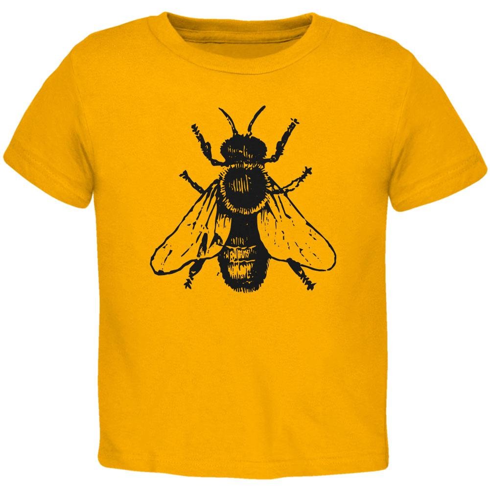 Honey Bee Bees Woodcut Toddler T Shirt Gold 2T