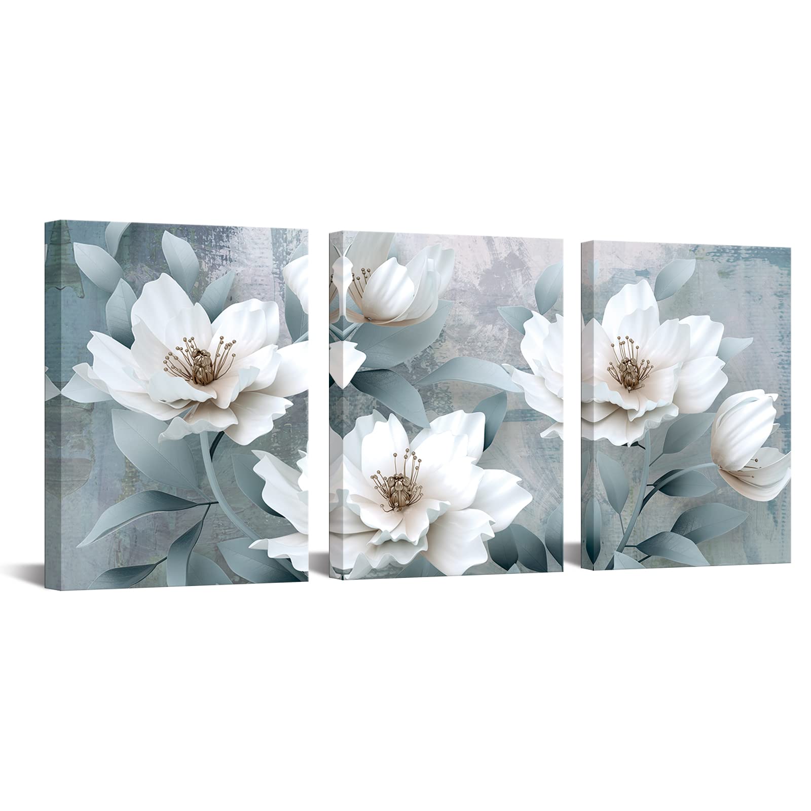 Artmyharbor 3 Pieces Canvas Wall Art Flowers Bedroom Wall Decor White Blossom Floral Painting Prints Vintage Artwork Home Bathroom Living Room Decoration 12"x16"x3Pcs Framed Ready to Hang