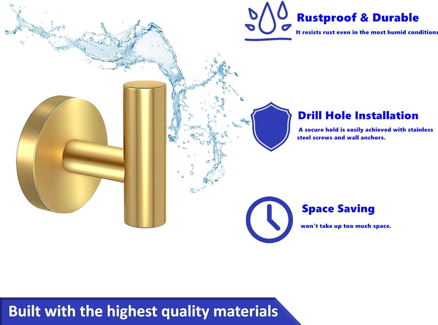 Wall Hooks Bathroom Towel Hook for Hanging Holder Shower Hooks Drilling