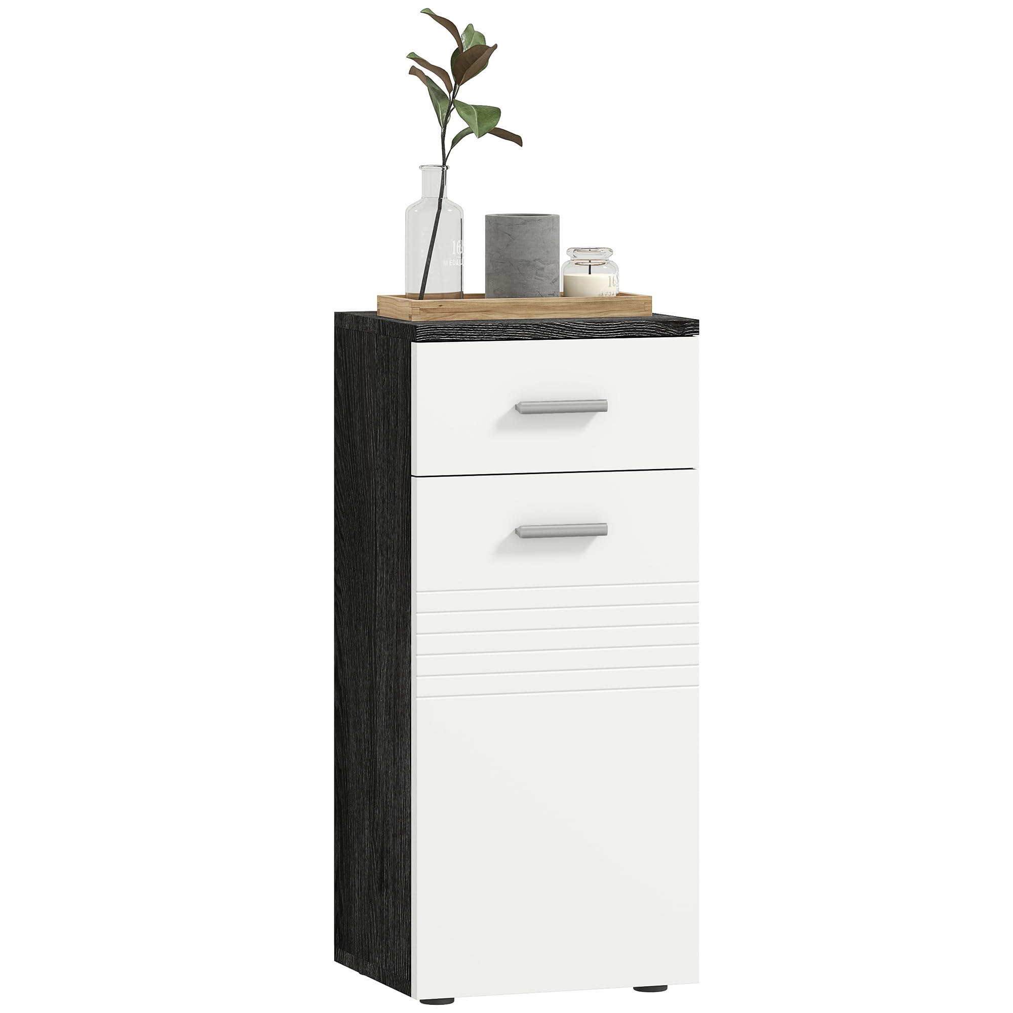kleankin Mobile Bagno con Cassetto e Armadietto a un'Anta, Mobiletto da Bagno Salvaspazio in Legno, Armadietto per Sala da Pranzo, Salotto, Soggiorno, Cucina, 35x30x77.5 cm, Bianco e Nero