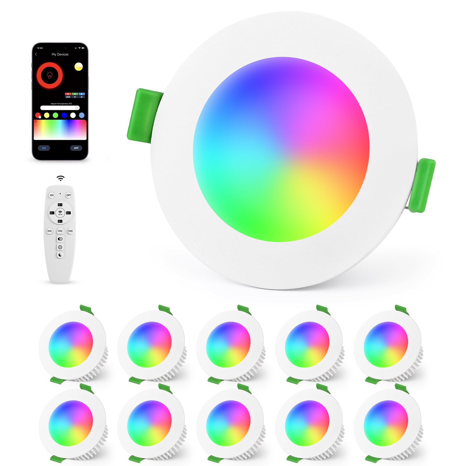 YindaLux Einbaustrahler LED RGB, LED Spots 230V 2700K-4000K-6500K Dimmbar, Deckenspots Bunt 8,8W, Einbauleuchten Einbauspots 4 stück