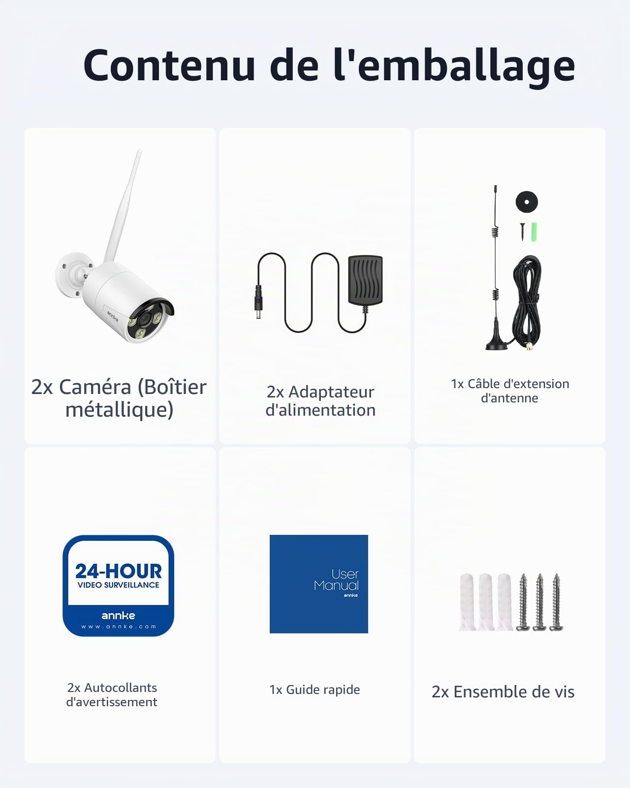 ANNKE WiFi Caméra de Sécurité 3MP Super HD 2 Caméras Bullet sans Fil