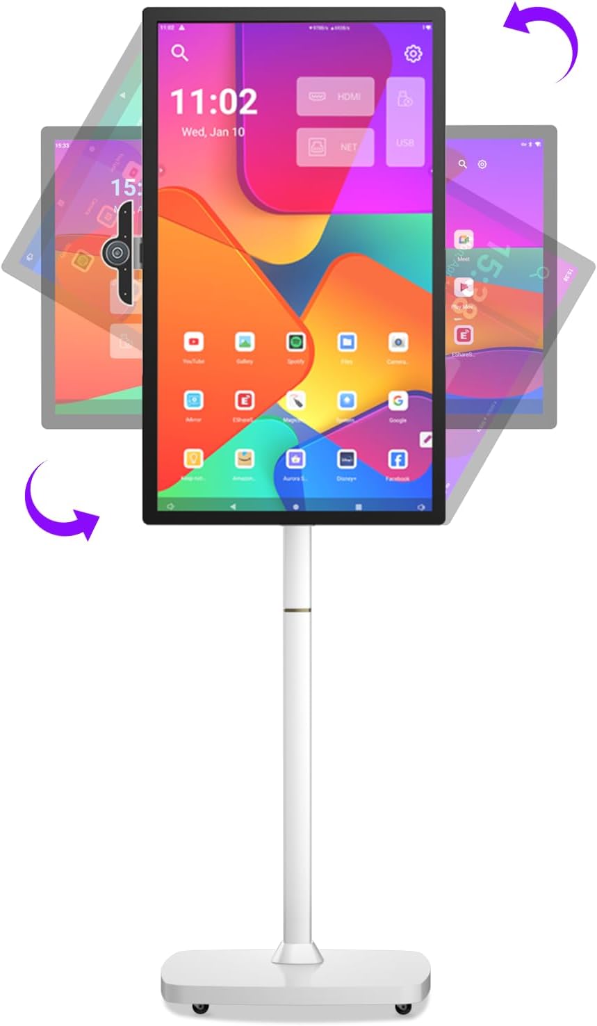 27Inch Smart Portable TV on Wheels 1080p Rotatable Monitor