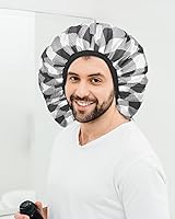 Vista 9 de Auban Gorro de ducha, gorro de ducha para mujer, forro de tela de rizo, EVA, exterior, reutilizable, doble capa, impermeable, gorra de baño grande