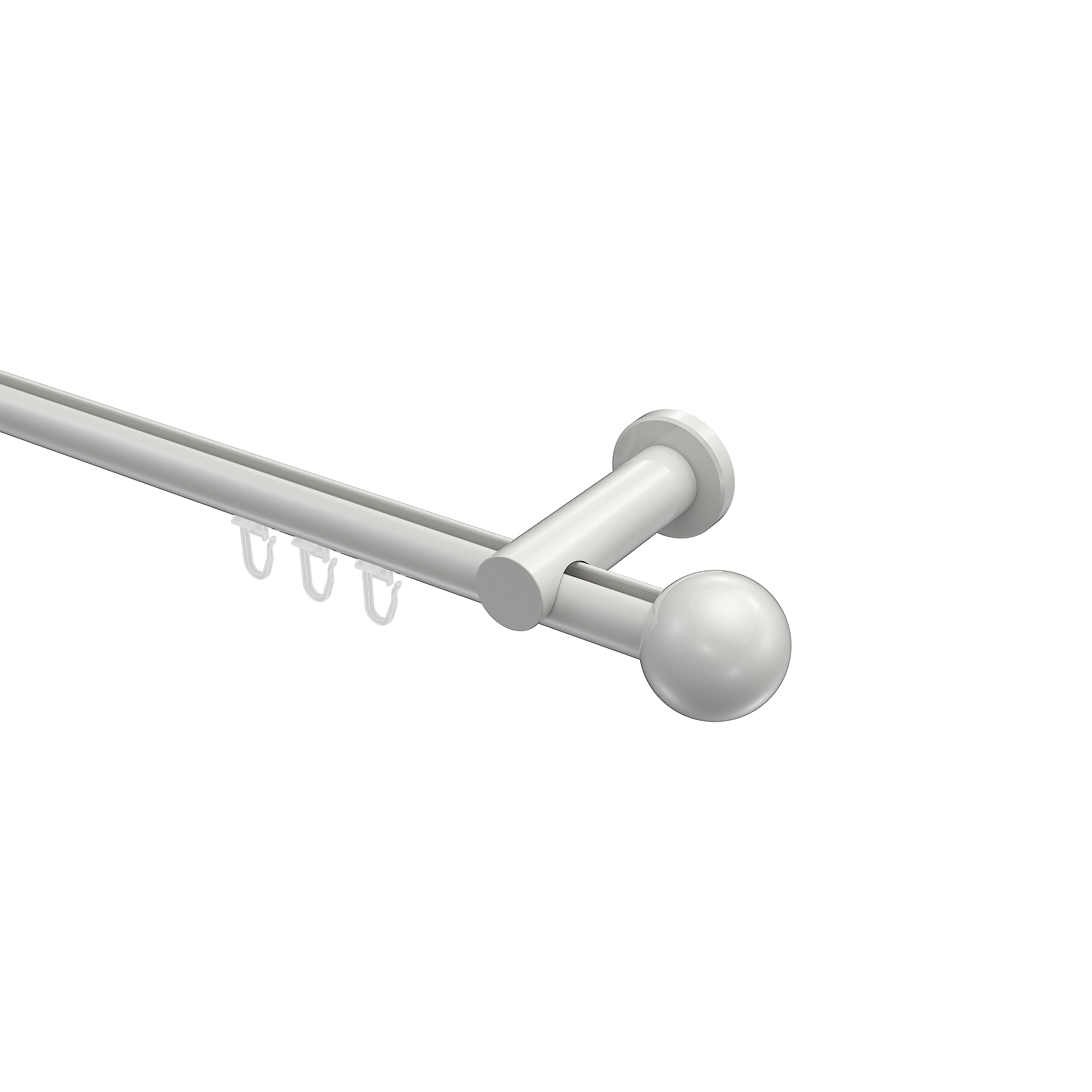 INTERDECO Innenlauf-Gardinenstange 20 mm, moderne Innenlaufstange aus Metall, Weiß, zur Wandmontage, Typ 10213611, 200 cm