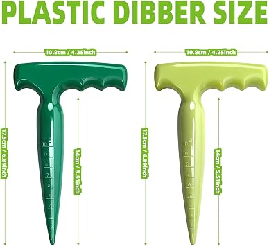4pcs Handheld Digging Tools, 2 Seed Planter Tool Set with Wood Handle with 2 Plastic Planting Tools for Gardening, Transplanting, Seeding Ideal for Gardeners, Outdoor Use