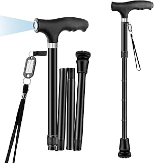 OOCOME Höhenverstellbarer Gehstock Mit Licht - Ausziehbarer Alu Handstock, Gehhilfe Mit Gummifuß und Handschlaufe