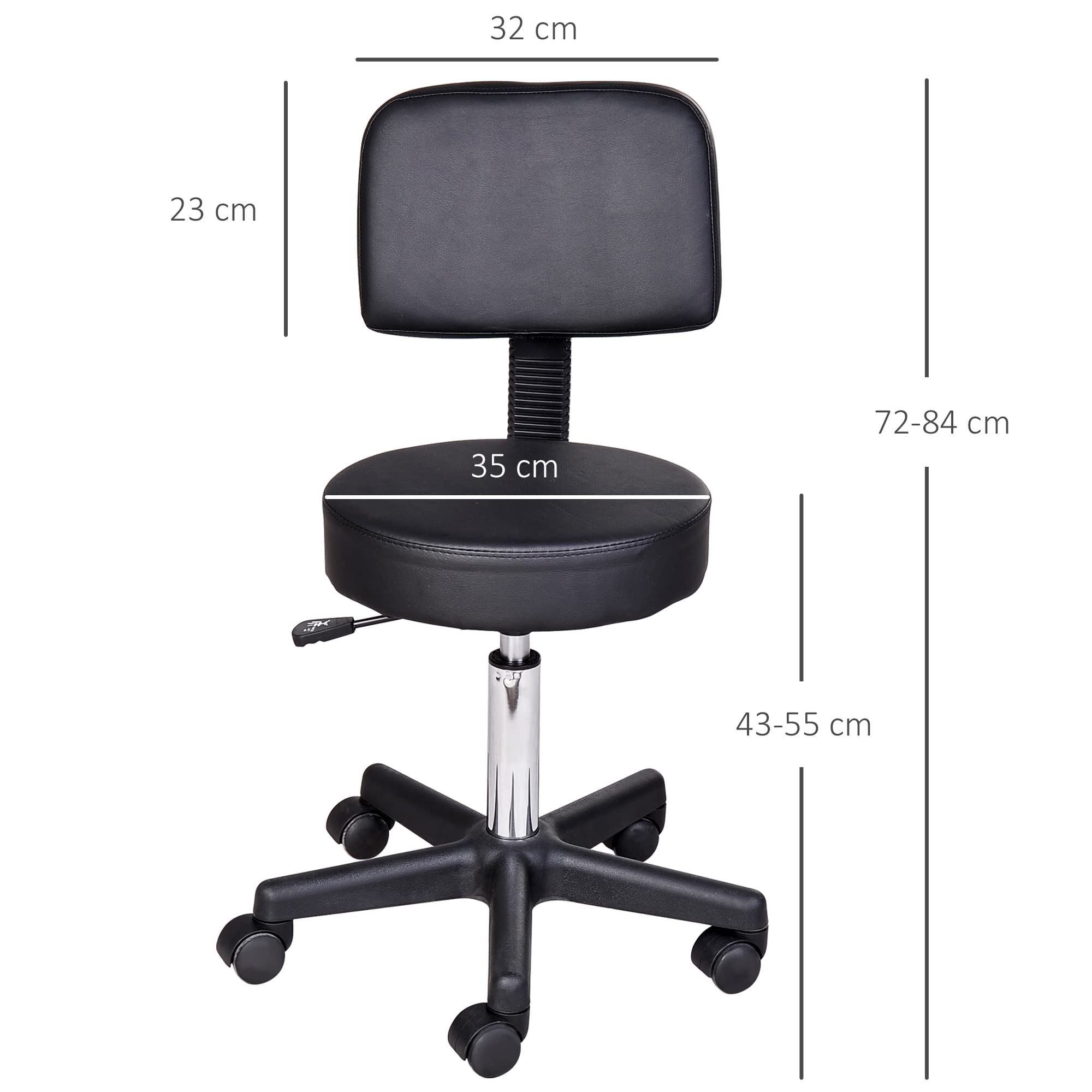 HOMCOM Taboret na kółkach, stołek roboczy, stołek kosmetyczny, stołek obrotowy, profesjonalny salon