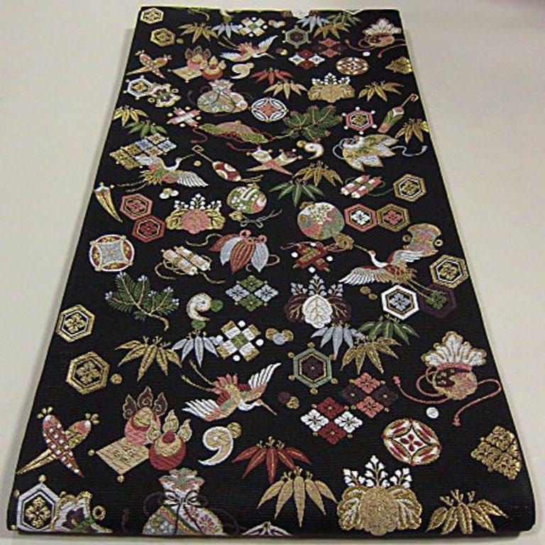 上質な逸品　新品　西陣織唐織袋帯 黒地【綿芯御仕立付】錦綾宝尽くし文 上質な逸品新品西陣織唐織袋帯 黒地【綿芯御仕立付】錦綾宝尽くし文