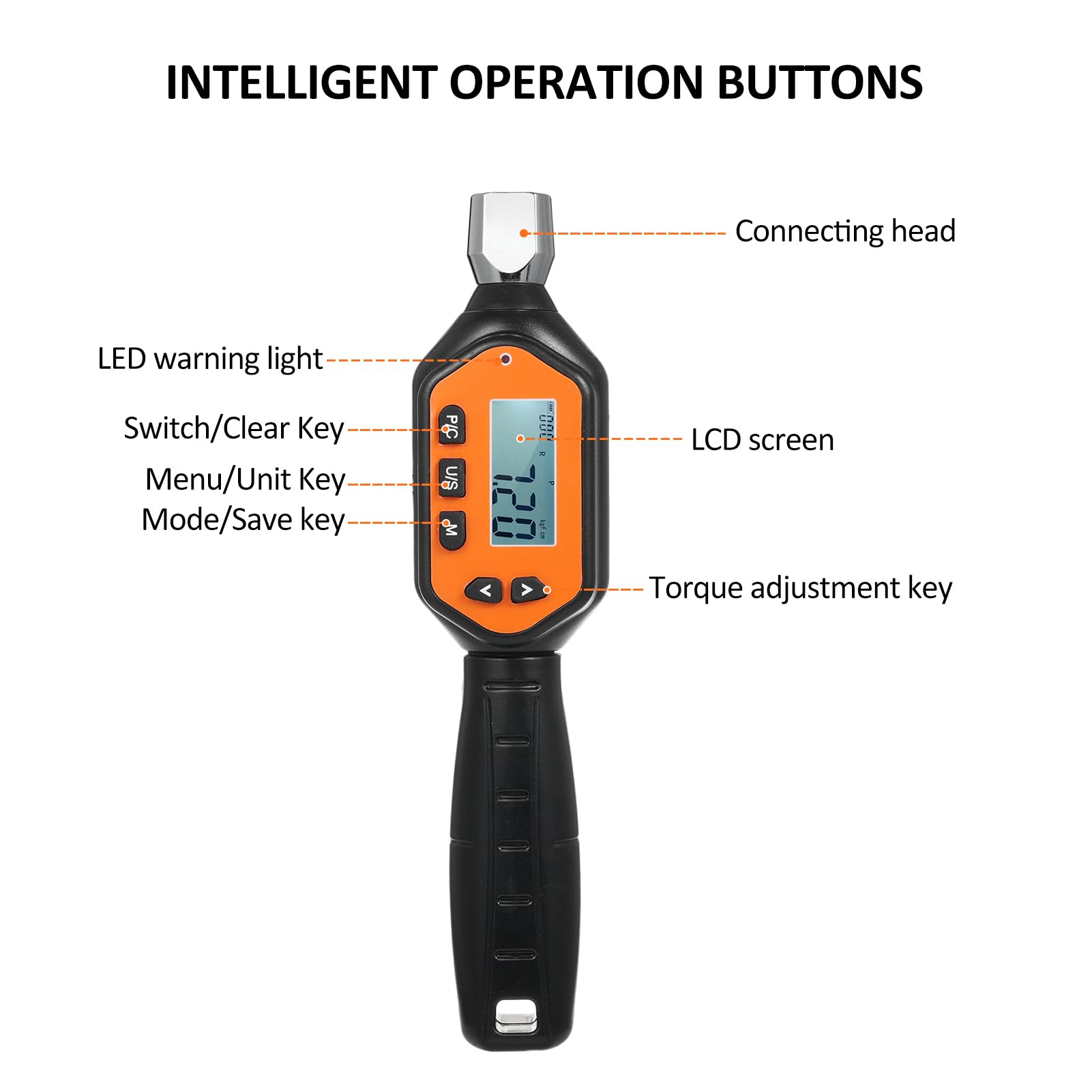 EWM-R-10 - Llave dinamométrica digital de cabeza intercambiable de 1/4 pulgadas, portátil, pantalla grande con sonido retroiluminado, alarma LED, modo preestablecido de pico en tiempo real, 3