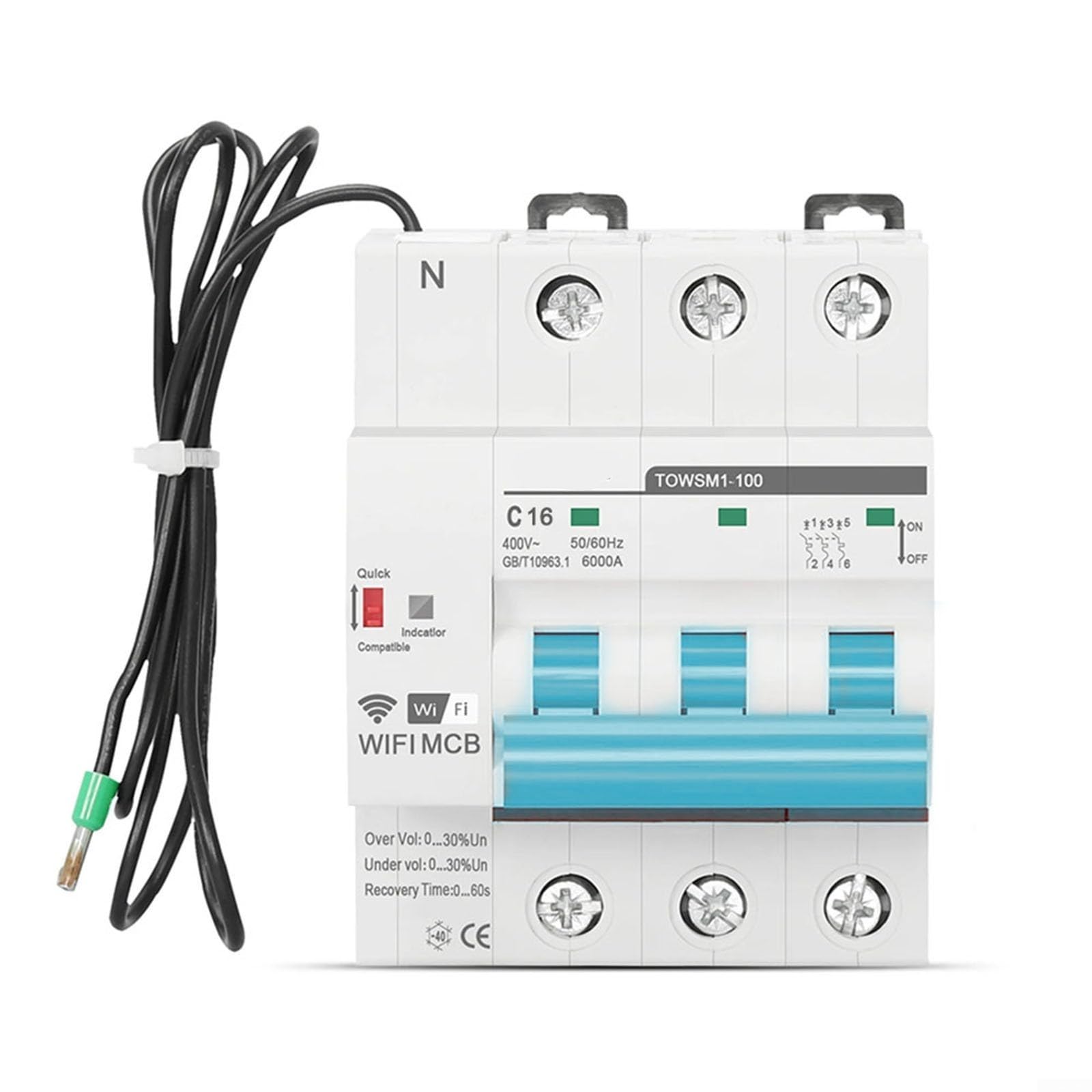 Disyuntor Inteligente WiFi 3P 16A,Control Remoto Temporizador Interruptor protección sobrecarga,para casa fábrica Dormitorio Granja