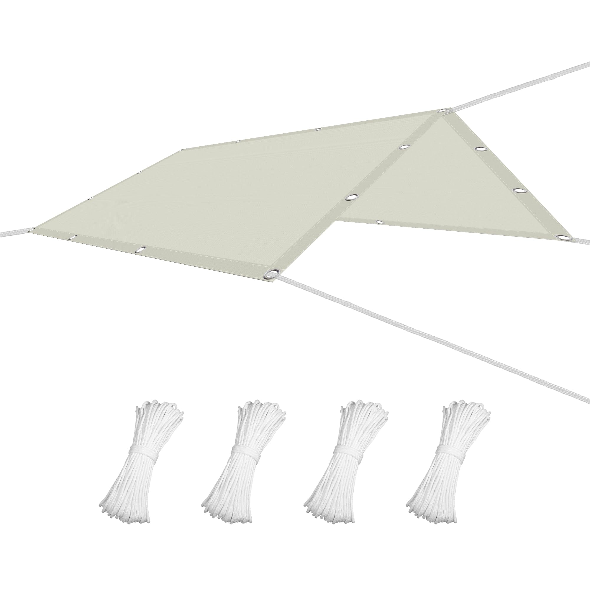Voile d'ombrage haute qualité en polyester blanc cassé 6 x 7 mètres anti-UV