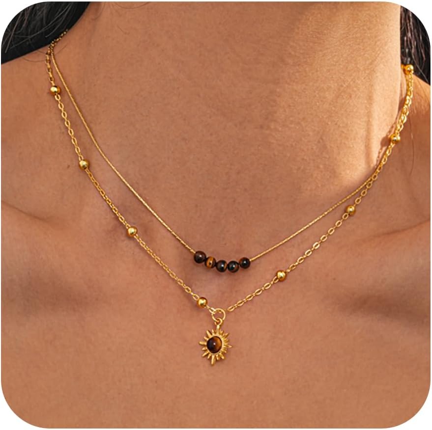 Gold Layered Necklace for Women-Dainty Pendant Charm Necklaces Gold Choker Jewelry Gifts Outfit Women