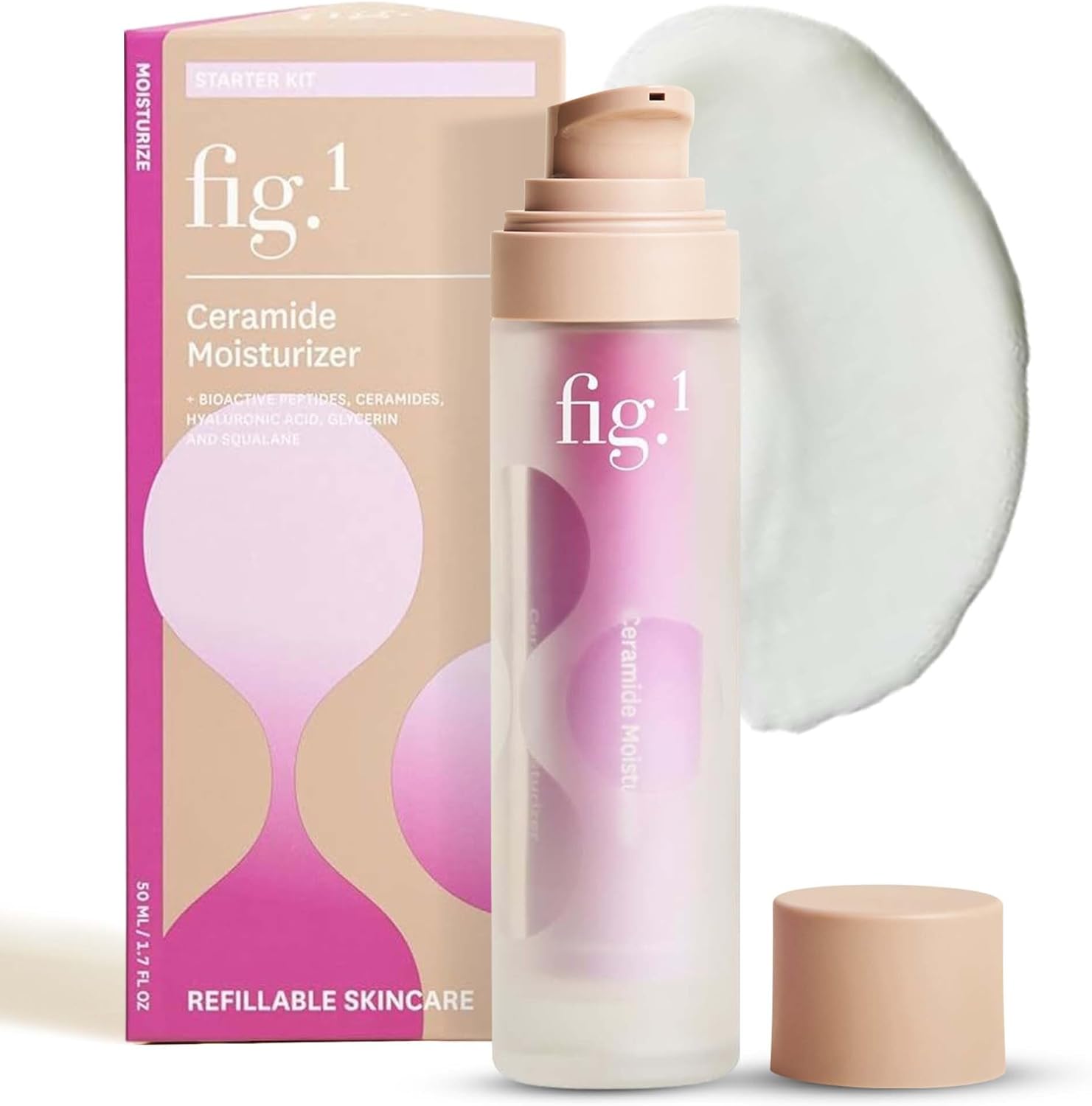 Fig.1 Ceramide Face Moisturizer for Women | Hydrating Daily Facial Moisturizer with Peptides, Hyaluronic Acid & Squalane | Lightweight, Non-Comedogenic, Fragrance-Free, Refillable – 1.7 fl oz