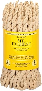 Himalayan Region Cedar Rope Incense, from Kathmandu Nepal, Eco-Friendly, Used for Aromatic Ambiance, Healing, Purification, Pure Cedar Wood, Natural & Safe, 45 Ropes in a Bundle