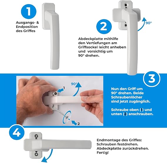 Stahlia Window Handles Aluminium (Pack of 10) White Ergonomic Balcony Door Handle Window Fittings Patio Door Handle Handle for Windows Window Olive