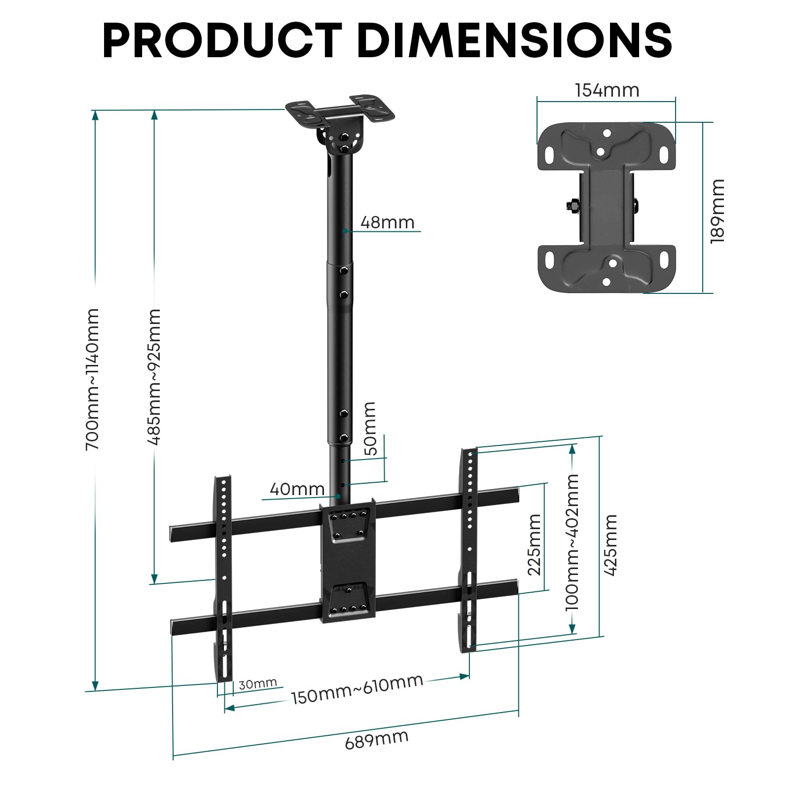 TV Deckenhalterung für Fernseher 43-86" 60kg VESA 600x400 schwenkbar
