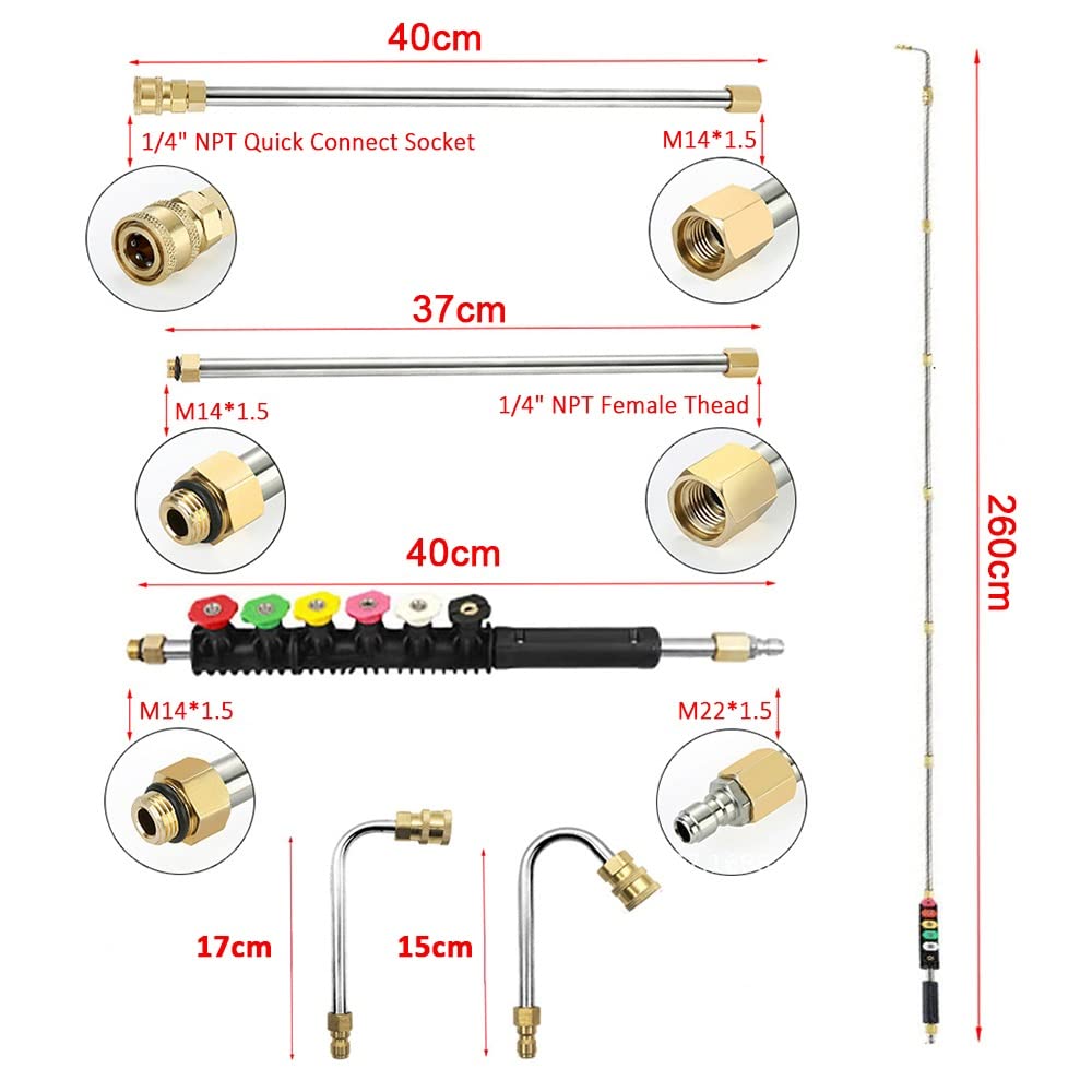 Juego de varitas de extensión para lavadora a presión, 9 lanza de conexión rápida de 1/4 pulgadas, herramienta de limpieza de canalones, lanza limpiador de techo con 6 puntas de boquilla
