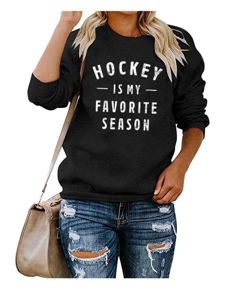 Qrupoad Women Hockey Is My Favorite Season Sweatshirt Hoodie Oversized Cozy Pockets Pullover