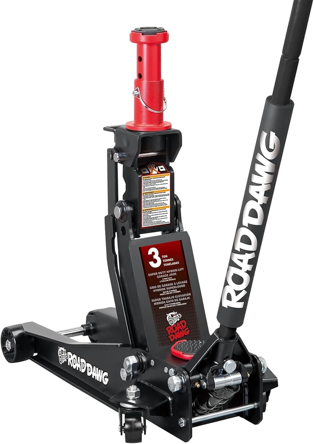 Road DAWG Hydraulic Low and High Profile Professional Grade Foldable Garage Service/Floor Jack with Quick Lift Pump, 3 Ton (6,600 lb) Capacity, Black
