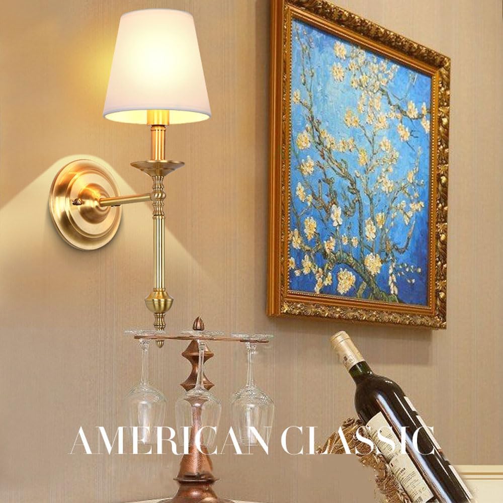 Indoor Bedside White Wall Light for Home Decor American Classic Bedroom Wall Sconce E14 Modern Fabric Lampshade Night Lighting Fixture Farmhouse Wall Lamp for Corridors Study Room Kitchen