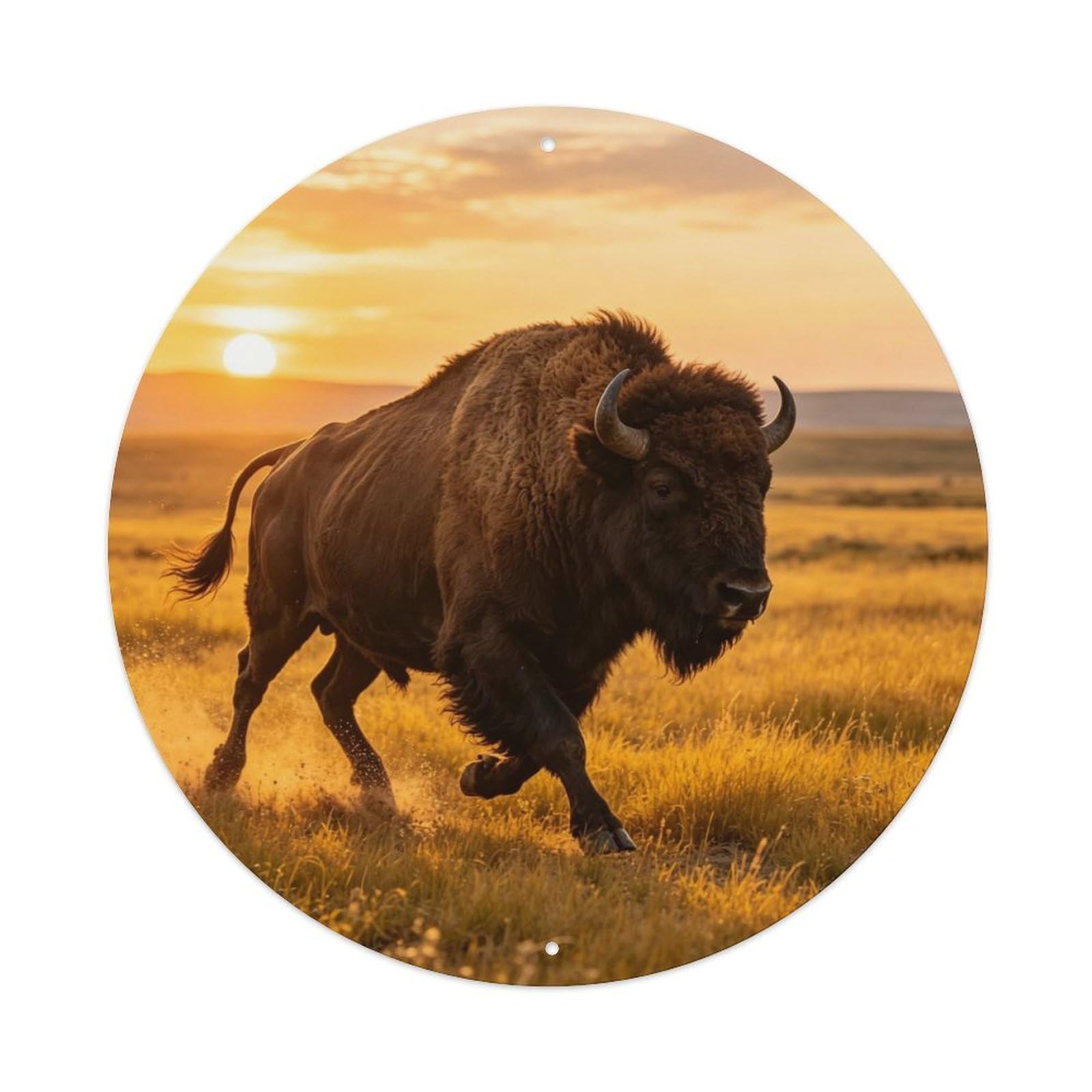 American Buffalo At Sunset Metal Tin Sign Plaque