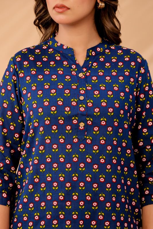 Image of Women's Cotton Printed Kurta Top | 3 /4 Sleeve Straight Kurti Casual Outings