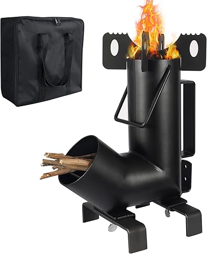 Lineslife Estufa de cohete para cocinar, estufa de campamento de madera portátil resistente, estufa de leña para mochileros con cámara de