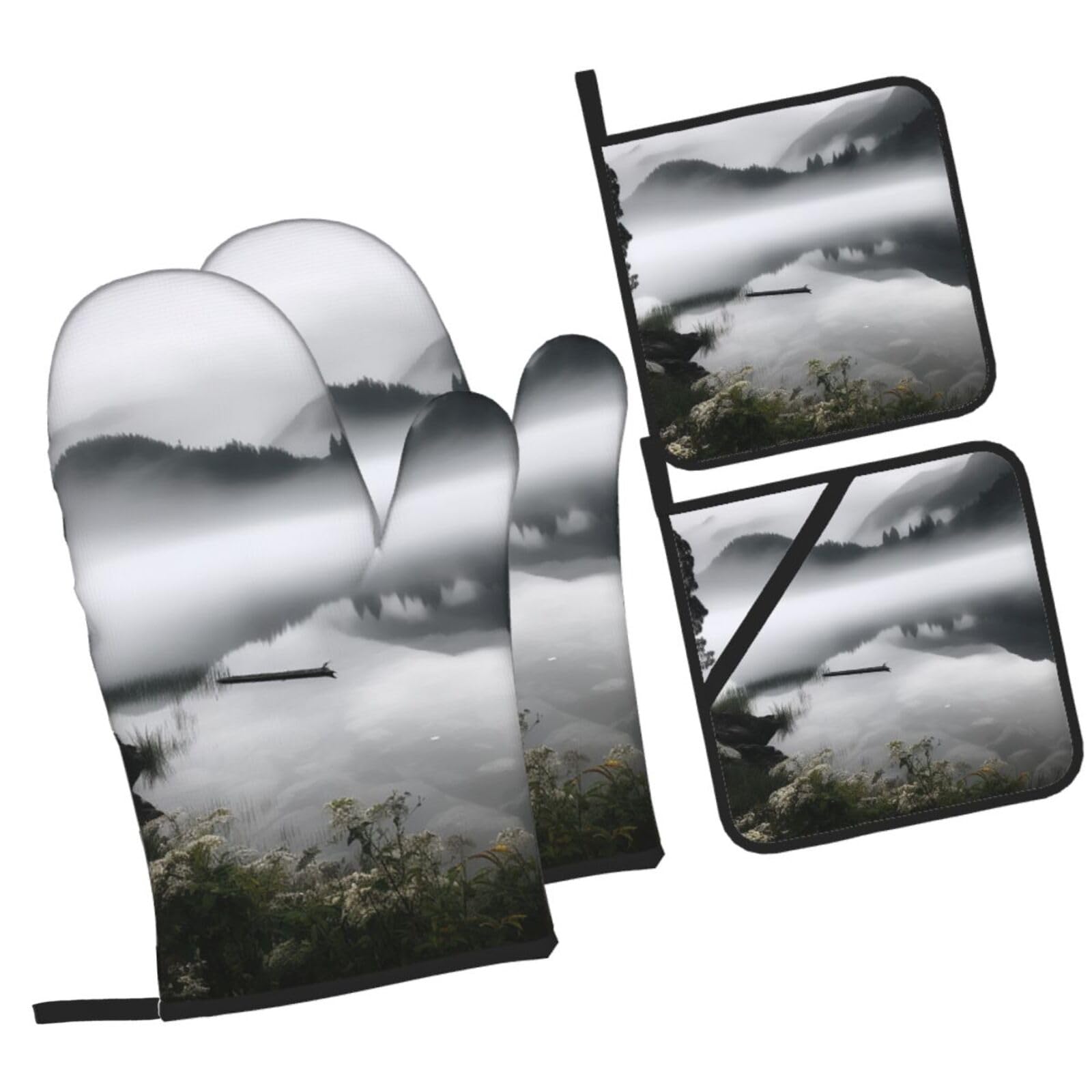 Maniques de cuisine vue brumeuse lot de 4 antidérapantes pour cuisson au four et barbecue
