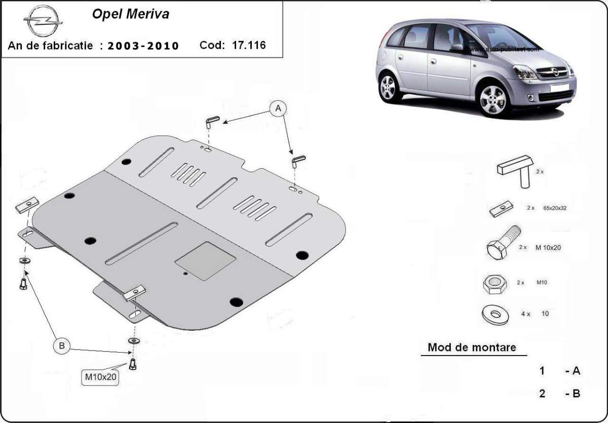 Protección de motor metálica compatible con Opel Meriva A (2003-2010)