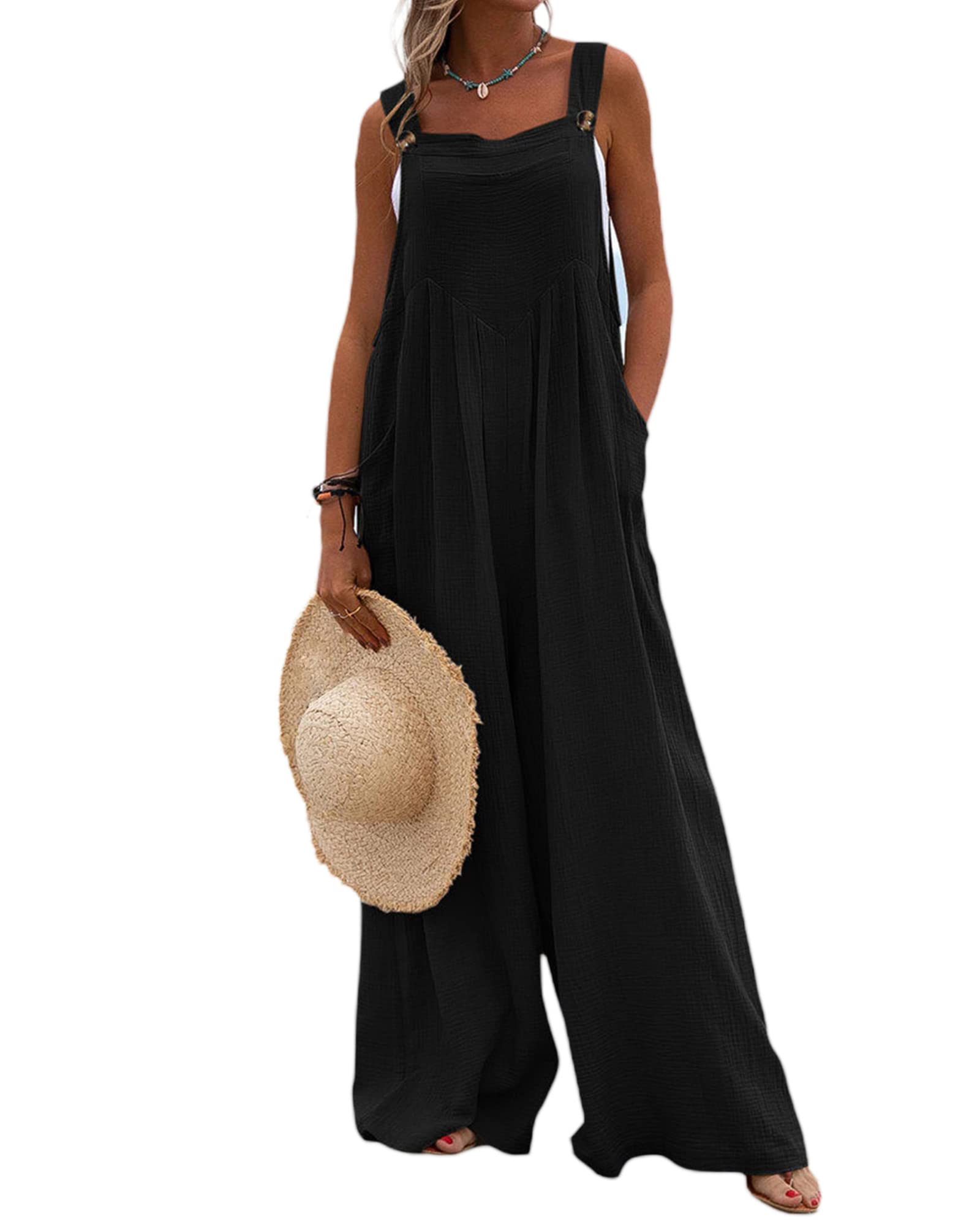 AcrawnniWomen's Dungarees Vintage Floral Printed Loose Casual Baggy Sleeveless Overall Long Jumpsuit Playsuit Trousers Pants Romper