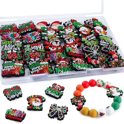 Kovict 30Pcs Christmas Focal Beads for Pens, Christmas Silicone Beads