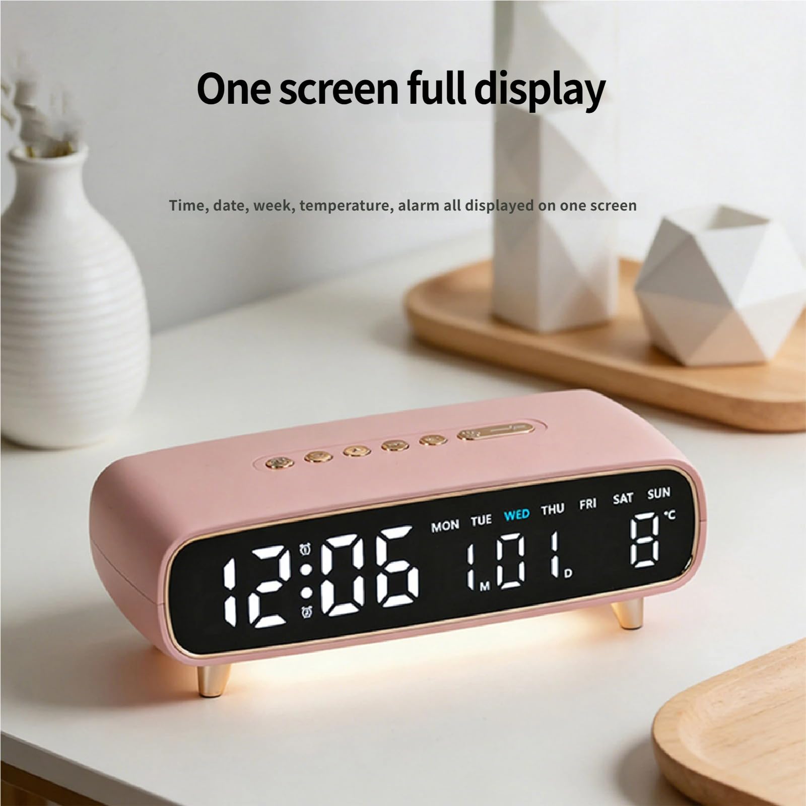 Reloj Despertador Digital con ambientes de Brillo Ajustable Luz Nocturna y Puerto de Carga USB Pantalla LED de Temperatura Función de Temporizador Reloj Despertador LED