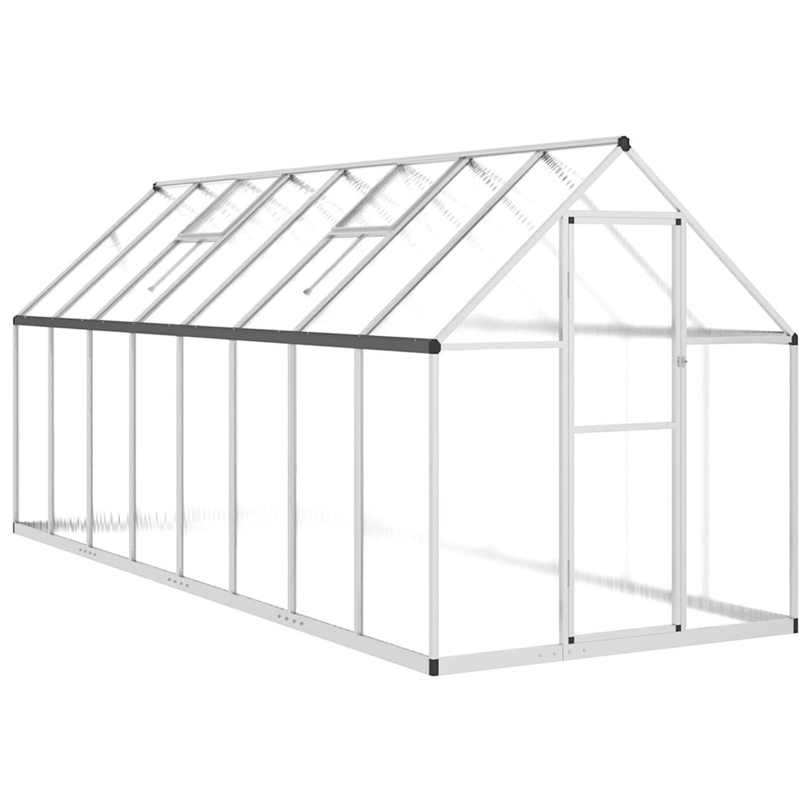 Szklarnia 445 cm dł. x 169 cm szer. x 195 cm wys. – stabilna rama aluminiowa z płytami poliwęglanowymi 4 mm, zakopana rama fundamentowa, idealna do uprawy warzyw i roślin