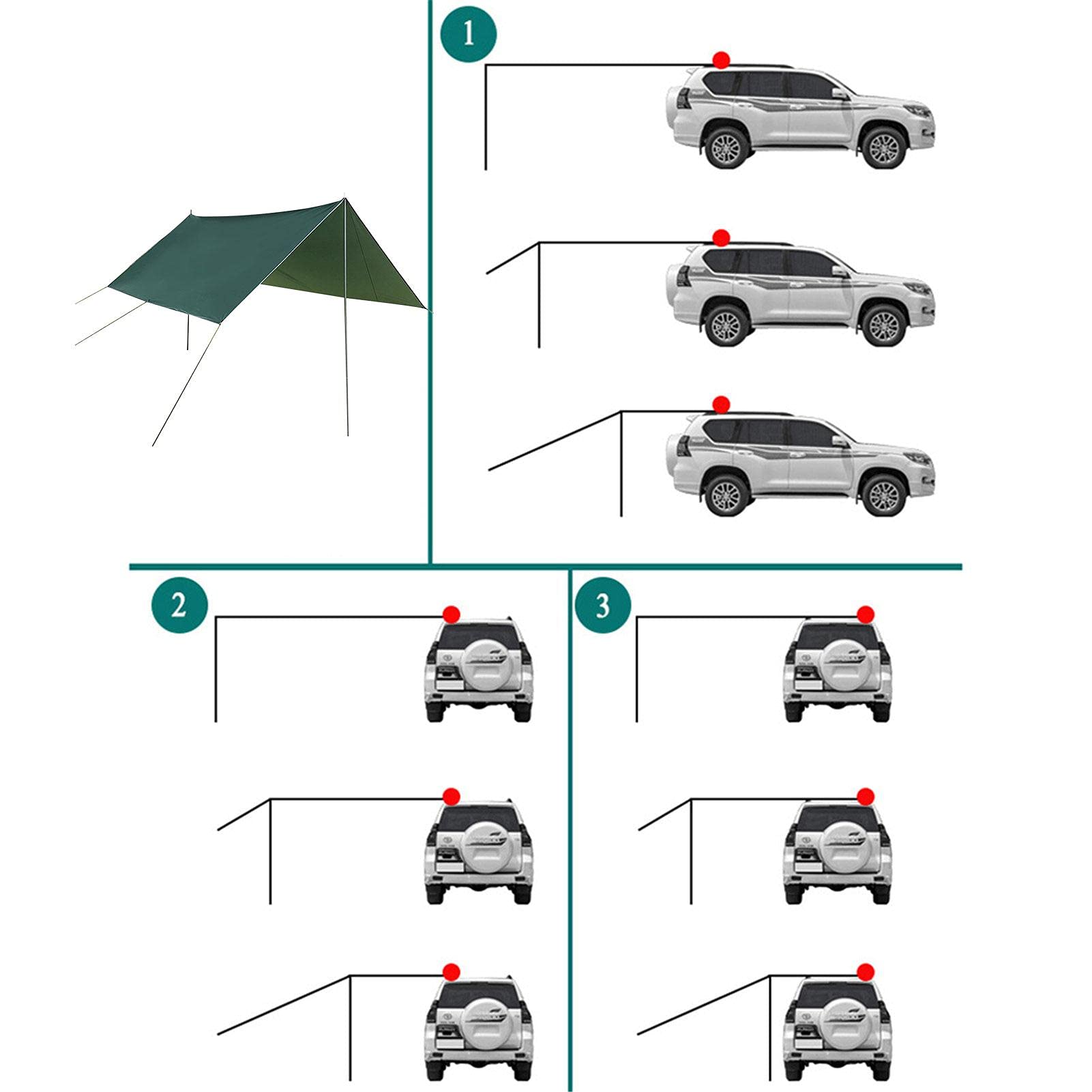 Sealands Auvent Latéral de Voiture, Tente Toit Voiture Étanche et UV, 300 x 300 cm, Tente de Camping Car Durable, Motor Tarp, Army Green, Polyester, Tissu Oxford