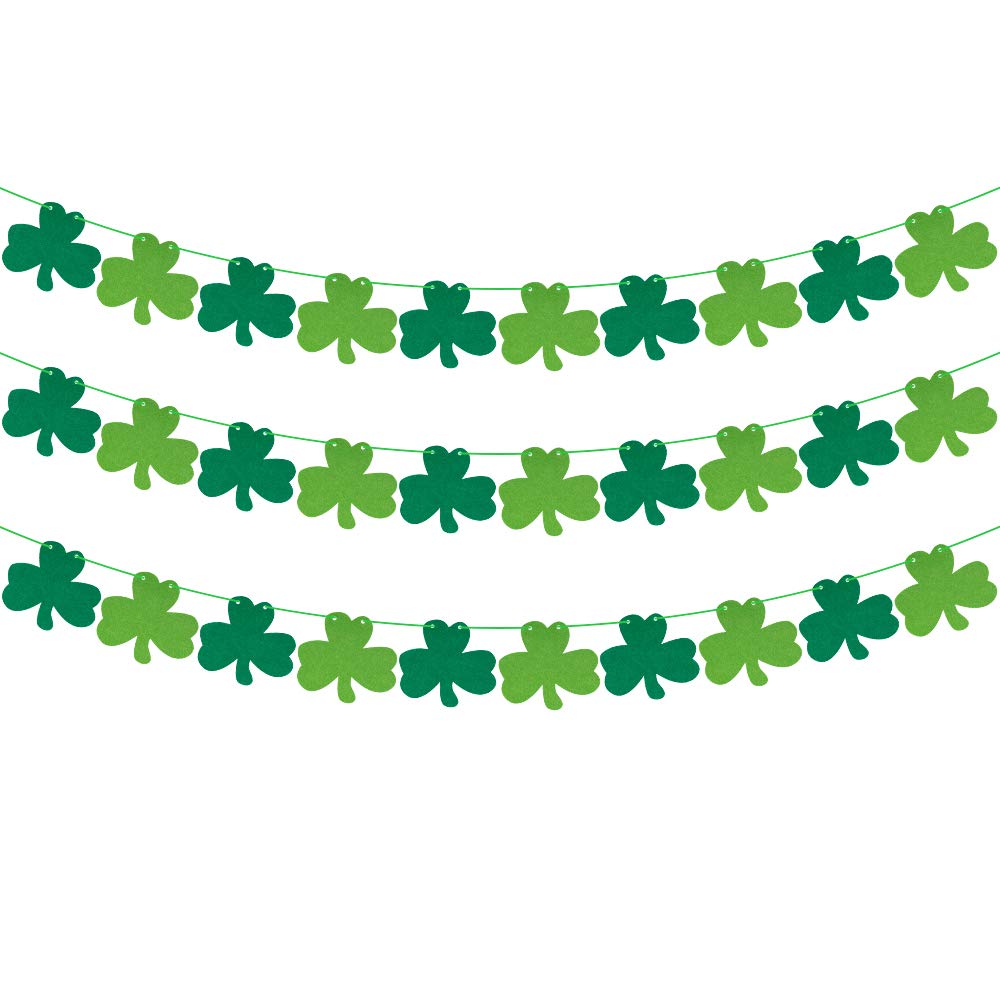 3 Pcs Felt Shamrock Clover Banner Hanging Shamrock Decorations Shamrock Ornament Decor for st Patricks Day Accessories Garland Banner St. Patricks Day Decorations Irish Day Party Supplies