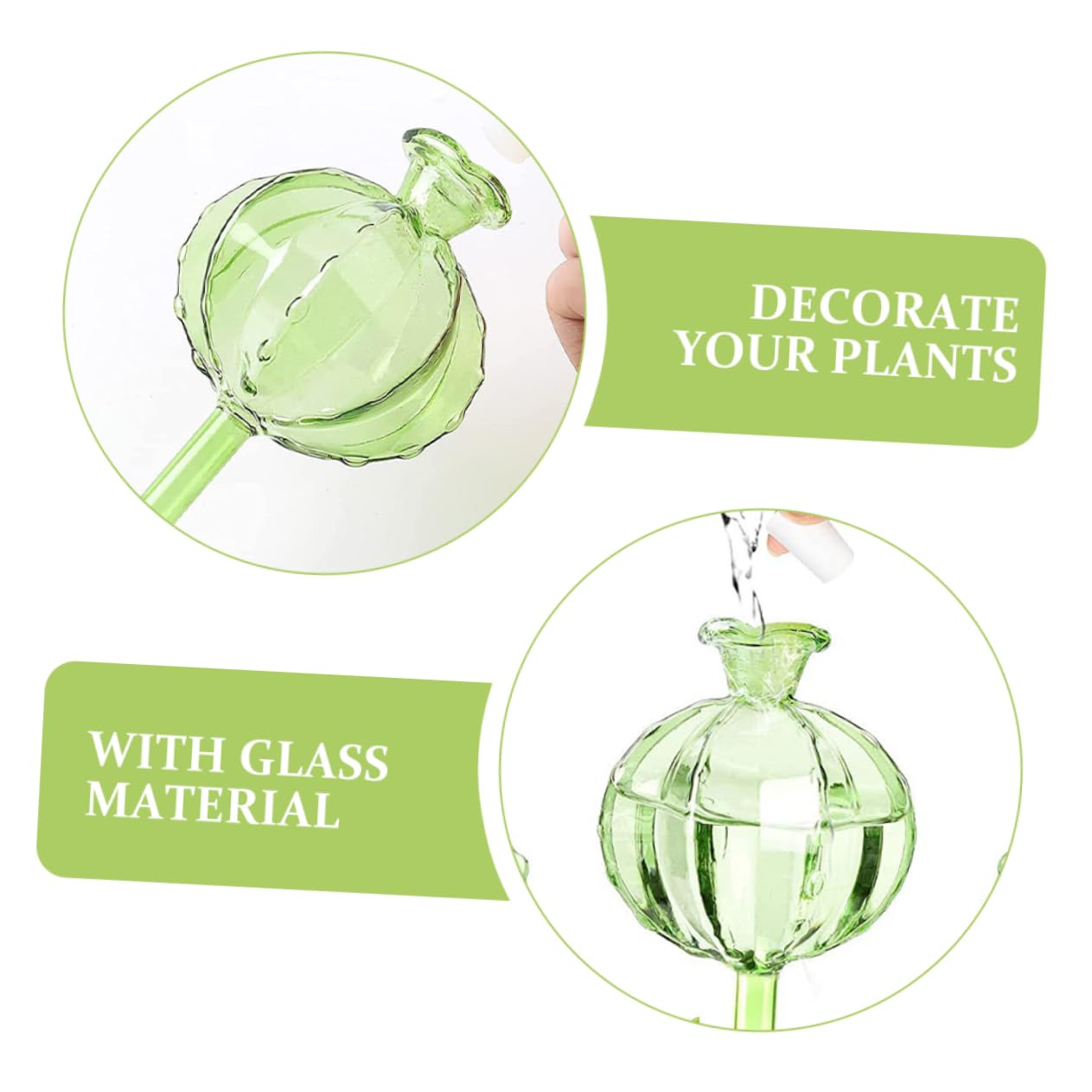 BESTonZON Globes D'arrosage Forme Cactus Lot de 4 en Verre Borosilicate Arrosage Automatique Vert Décoratif Facile pour Garder Vos Plantes Hydratées pour Bonsaïs et Plantes en Pot