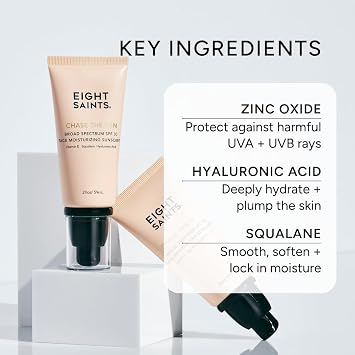 Eight Saints Chase the Sun Broad Spectrum SPF (30) Face Moisturizing Sunscreen, Mineral-Base Sun Protection Daily Face Moisturizer, with Hyaluronic Acid, Squalane, and Vitamin E, 2 Ounces, New Formula