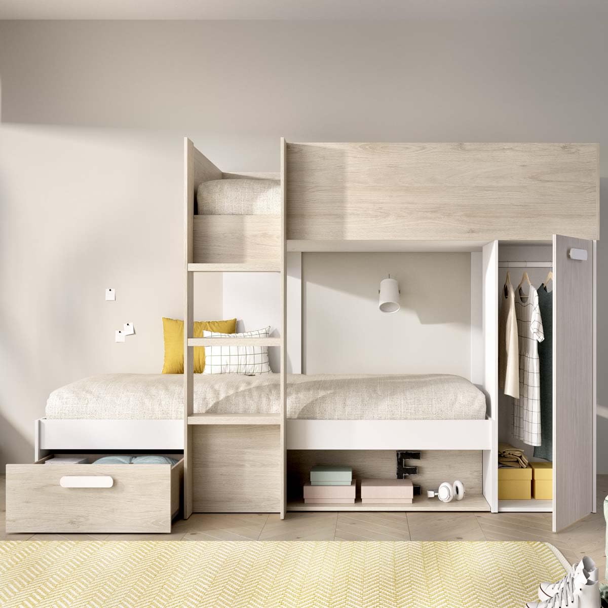 DEKIT - Pack Ahorro Juvenil Cama Tren KOS con 1 Somier Lama Ancha y 2 Colchones viscoelásticos Nova 90 x 190 cm