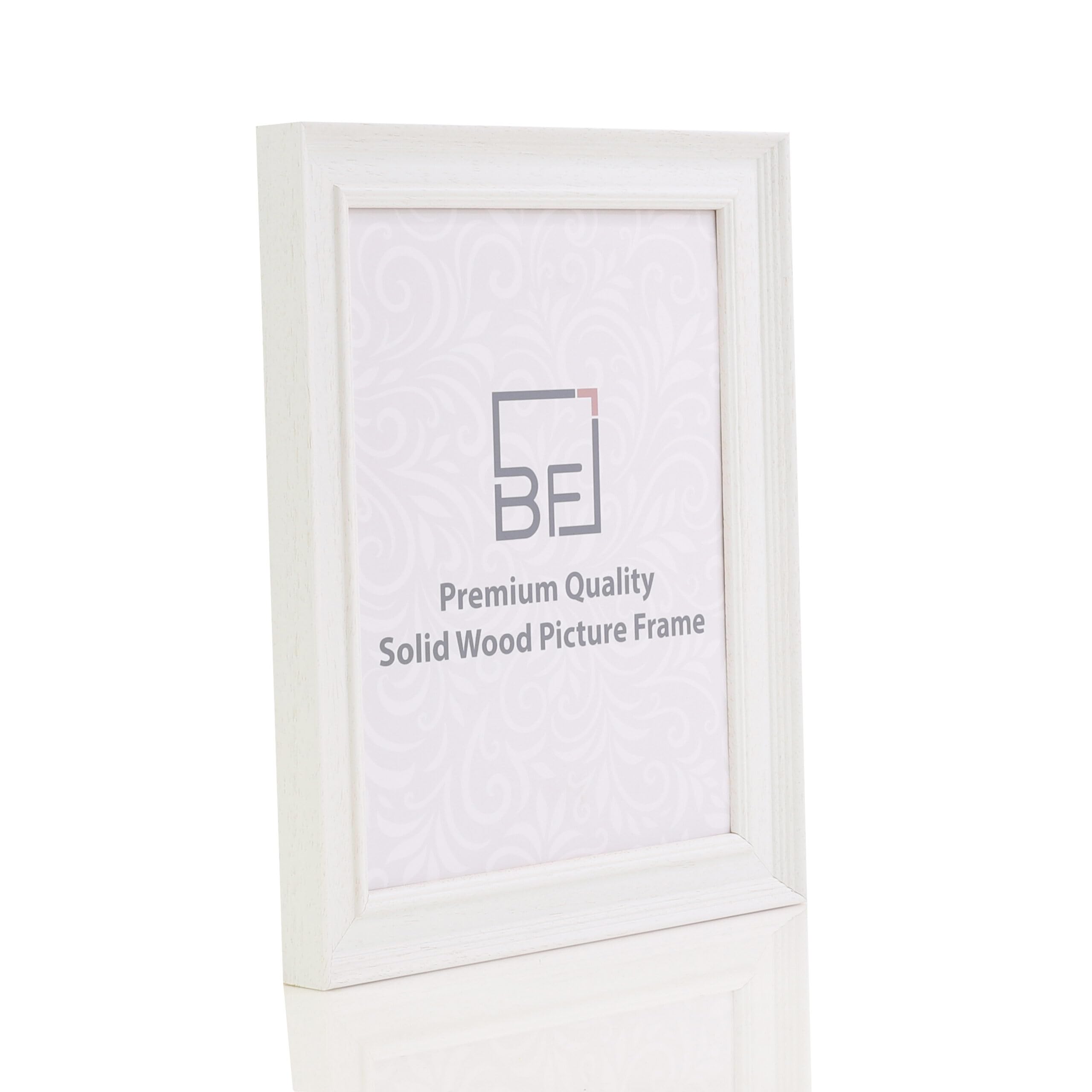 Boldon Framing - 20x20cm White Painted Solid Wood Picture Photo Poster Frame, Modern Stepped Profile Wall Mounted Safety Glazing