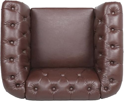 Miniatura 5 de LEVNARY Silla Chesterfield de cuero, moderna silla de sofá individual de mediados de siglo, sillón tapizado enrollado para el hogar, dormitorio,